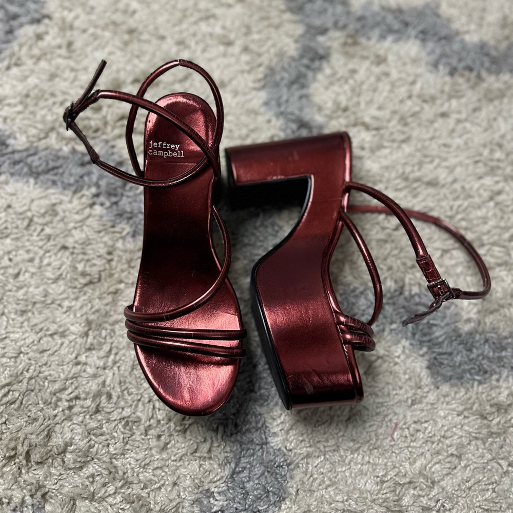 Jeffrey Campbell Metallic Cherry Red Strappy Heels